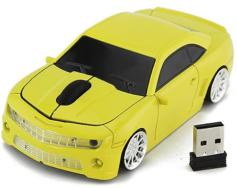 Cryfokt Drahtlose Maus in Sportwagenform, 2,4 G, Hochpräzise Sensormaus für Gaming und Arbeiten von zu Hause aus (Yellow)
