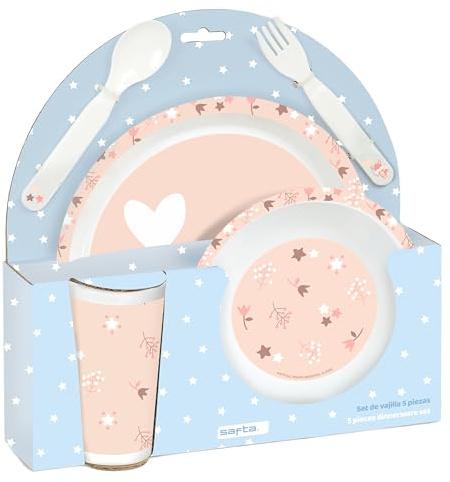 SAFTA PREESCOAR FLEURS - Set d'assiettes et couverts, Pack, assiette, couvert, bébé, initiation, repas, confortable et polyvalent, 26 x 9 x 26 cm