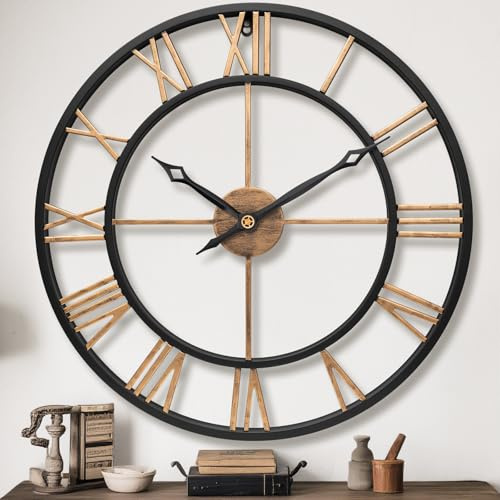 BBALOVEDRE Wanduhr Groß Modern 40 cm aus Goldfarbenem Metall, Lautlos | Große Wanduhr Vintage mit Römischen Ziffern, ohne Tickgeräusche, Dekorative Wanddeko für Wohnzimmer, Küche, Schlafzimmer