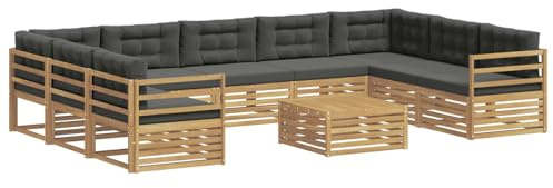 vidaXL Outdoor-Sofagarnitur mit Kissen 10 pcs Massivholz Akazie, Gartenmöbel Set, modernes Sofa für den Außenbereich, Lounge ganz entspannt, Terrasse, Patio