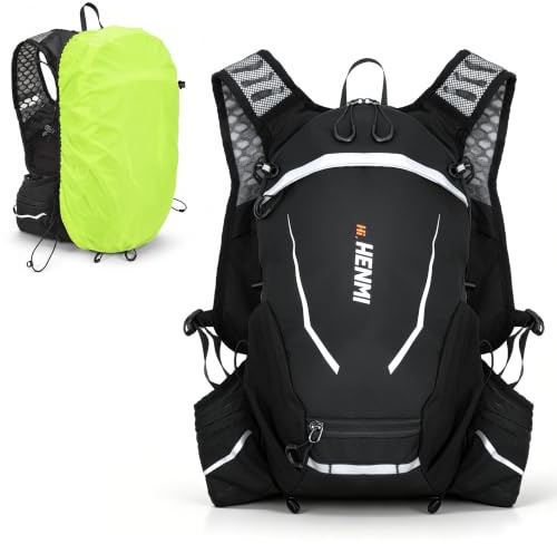 HENMI Fahrradrucksack 16L Ultraleicht & Atmungsaktiv 0,46kg – Kleiner Rucksack mit XPE Rückenbelüftung & Trinkblasenfach, Helmnetz & Regenhülle für MTB Radfahren Cityrad Trekkingrad Rucksack
