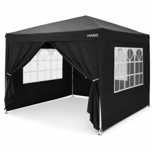 HAGO24 Pop Up Pavillon 3x3m Schwarz Faltpavillon Gartenzelt Eventzelt Partyzelt Seitenwände Fenster Tür UV50+ höhenverstellbar Stahlgestell Tragetasche