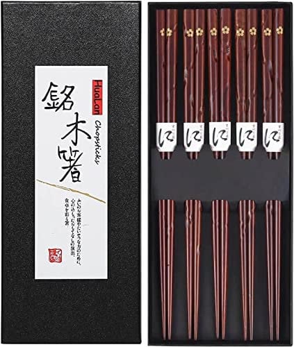 HuaLan Palillos de madera natural japonesa reutilizables estilo clásico antideslizante diseño 5 pares de regalo