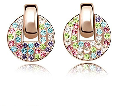 Bungsa bunte CANDY OHRRINGE für Damen rosegoldfarben - runde Ohrstecker mit strahlenden Kristallen besetzt - REGENBOGEN Ohrschmuck für Frauen & Mädchen - bunte Strass ear stud earrings