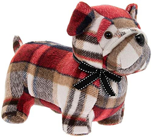 Red Tartan Checked Country Fabric Pug Dog Doorstop