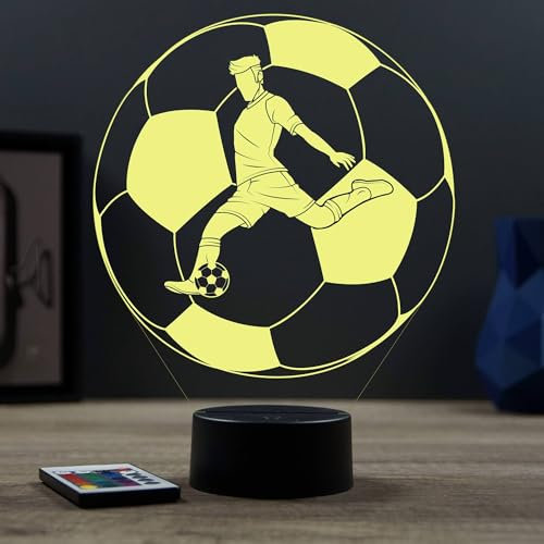 Lampe Fan Ballon De Foot 16 Couleurs PERSONNALISÉE, Avec Un Nom Ou Un Message, 3D LED Illusion Lampe Disponible en Plusieurs Modèles, Lampe de Chevet à Lumière d’ambiance Parfaite Pour Tout le Monde