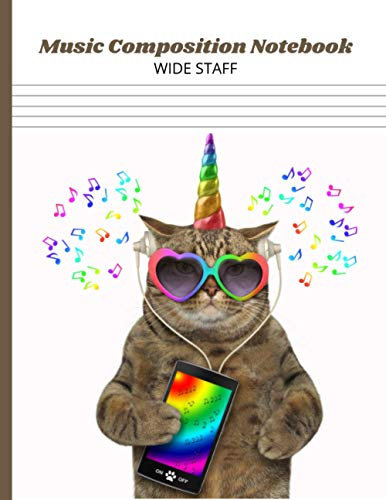 Music Notebook: Wide Staff Music Composition Book for Kids, 200 pages (100 sheets), 8.5x11 Cute Kitty Playing Your Songs