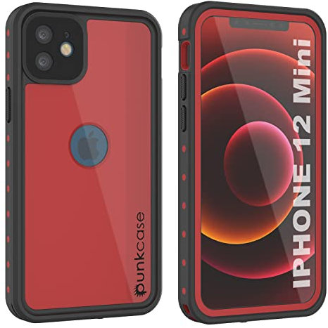 PunkCase Designed for iPhone 12 Mini Waterproof Case [StudStar Series] [Slim Fit] [IP68 Certified] [Dirtproof] [Snowproof] 360 Full Body Armor Cover For iPhone 12 Mini (5.4) (2020) [Red]