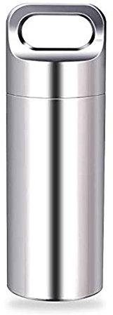 Mini Pillendose Schlüsselanhänger, 3,9cm Tablettenbox Wasserdicht Edelstahl Kapsel Pillendose Klein für Unterwegs Tablettenbox Klein für Outdoor Camping Ausgehen, Silber-1 Stück