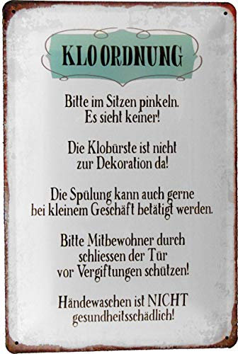AGDeko André Günther Dekoration & Style Blechschild 20x30 Klo Ordnung WC Toilette Badezimmer im Retro Vintage Nostalgie Design