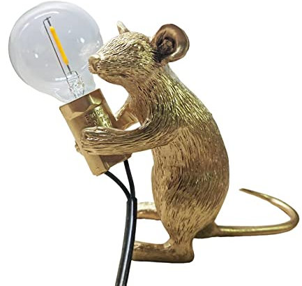 NorDiem Modern Cute Art Mouse Table Lamp Children's Bedside Gift Mini Mouse Lamp LED Resin Animal Small Mice Desk Lights (Gold Sitting)