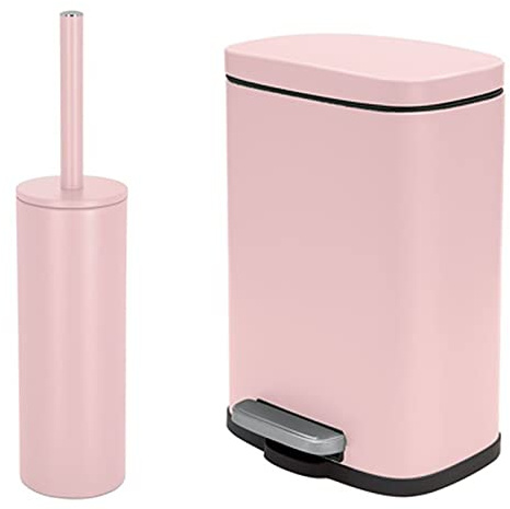 spirella Set de 2 accessoires pour salle de bain avec poubelle de salle de bain avec système d'abaissement automatique et brosse WC en acier inoxydable Rose
