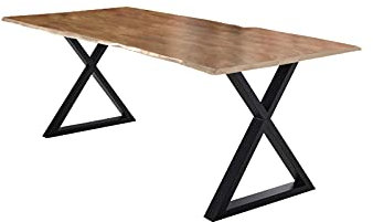 SAM Esstisch 240x100 cm Lubin, Akazienholz naturfarben, Massiver Esszimmertisch mit echter Baumkante, Baumkantentisch mit geschlossenem X-Gestell Schwarz, 26 mm Tischplatte