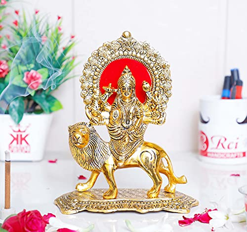 KridayKraft Durga Maa Murti, Shero Vali Ma, Metallstatue für Navratri Pooja, Tempel Pooja, Dekoration für Zuhause und Büro, religiöses Idol, Geschenkartikel, Schaustück-Figuren.