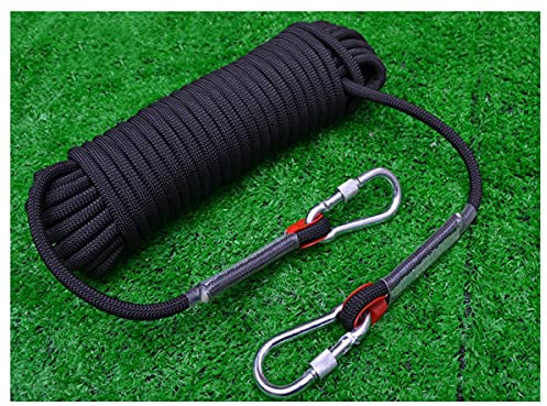 QHY Kletterseil, 12 mm, Mehrzweckseile, hohe Festigkeit, Outdoor, Sicherheit, statisches Kletterseil, Eiskletterausrüstung, Feuerrettung, Fallschirmseil, Farbe: Schwarz, Größe: 20 m x 12 mm