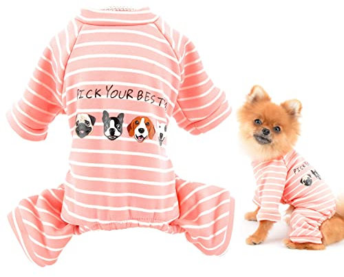 SMALLLEE_LUCKY_STORE Pet Striped Fleece Pajamas Pjs for Small Dogs Cats Puppy Jumpers Jumpsuit Yorkie Chihuahua Winter Clothes