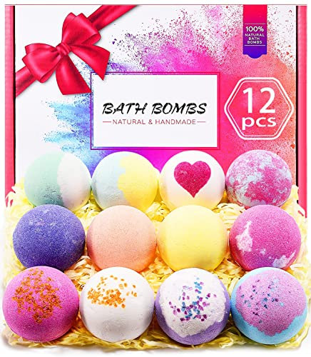 Badekugeln, 12 Badebomben Geschenkset, Handgemacht Badezusatz Reich an ätherischen Ölen, Sheabutter, Meersalz, Bath Bomb die Haut zu befeuchten, Badekugeln Geschenkset für Frauen, Kinder, Freundin