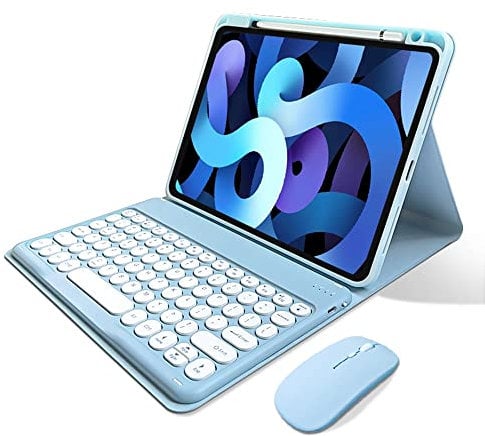 kaitesi iPad 9th 8th 7th Generation Keyboard Case with Mouse,iPad Air 3/iPad Pro 10.5 Detachable Bluetooth Keyboard Pencil Holder Slim Leather Smart Cover (Blue)