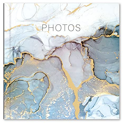 Photo Album with 200 Photo pockets Suitable for photos size 6 x 4 (15cm x 10cm) Memo Section a Stiff Backed Padded Cover Inside Contains Slip in Pockets - Grey Marble