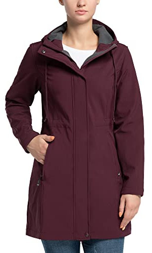 33,000ft Veste de Softshell Longue légère et imperméable pour femme, À Capuche Veste de pluie, Veste fonctionnelle coupe-vent, Activites En Exterieur à pied Randonnée Bourgogne XS