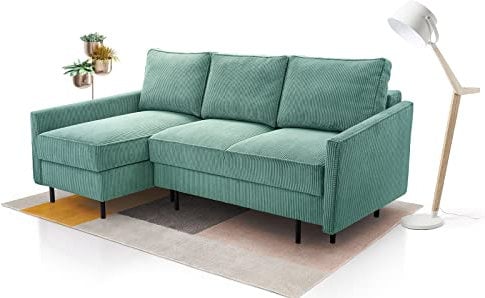 Siblo Sofa mit Schlaffunktion 220x110x137 cm - Elegante Ecksofa mit Schlaffunktion - Couch L Form 3 Sitzer für Wohnzimmer - Komfortables Schlafsofa - Sofa 3-Sitzer - Grün - Links