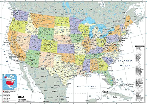 I MAPS Politische Karte der USA, Größe A2, 59,4 x 42 cm, laminiertes Papier