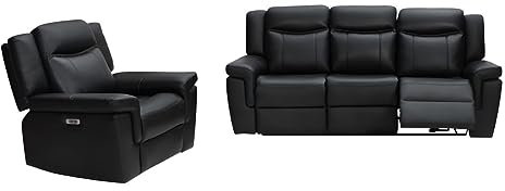 Venta-unica - 3+1-Sitzer-Sofa Relax aus Leder Kenneth - Schwarz