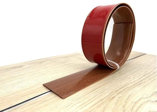 Übergangsleiste Selbstklebend, PVC Bodenleiste, Selbstklebende Boden und Tür-Übergangsstreifen, Ungelochte Abdeckleiste für Fliesen, Holz, Laminat (Braune Holzmaserung, 2m X 4cm)