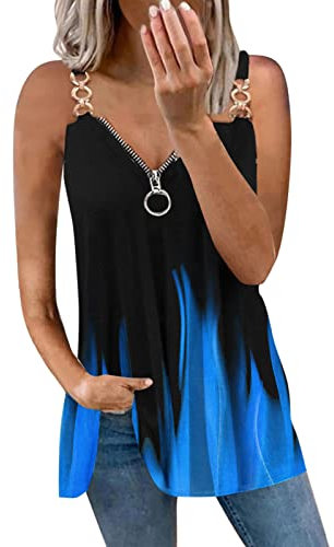 Générique Tank Top Femme Rose Fushia - Femmes décontracté dégradé imprimé haut chemise fermeture éclair lâche évider sans manches gilets chemise mode Blouse haut Cadeaux Papy