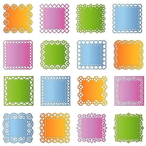 ORIGACH 16 Stück Spitze Blumen Grenze Metall stanzt für die Kartenherstellung quadratische Spitze Tag Lesezeichen Stanzformen Spitze Rand Prägung Papier stirbt für DIY Scrapbooking Dekorative Album