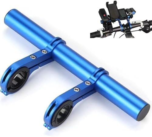 Fahrrad Lenker Erweiterung, 20cm Aluminium Fahrrad Extender Halterung, mit Doppelter Klemmbasis Robust und Ultraleicht Fahrradlenker Erweiterung, für Taschenlampe Smartphones GPS-Geräte (Blau)