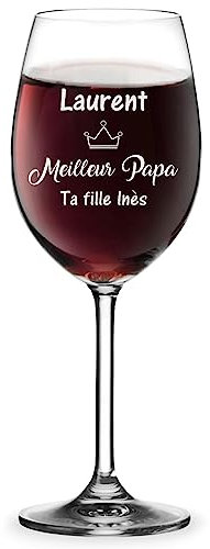 KDO MAGIC Verre à vin personnalisé - Gravure prénom ou texte - Verre à pied personnalisable - Cadeau Noël, Mariage, anniversaire (Modèle Fête des pères)