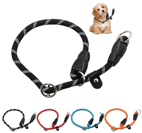 Dog Slip Collar with Reflective Strips, Slip Collar for Dogs Soft Adjustable Nylon Rope Collar No Pull for Pet Outdoor Walking Round Training Lead for Dogs Small Medium Puppy (L)