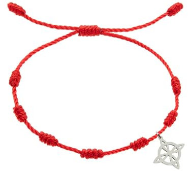 Only faith Armband mit roten Knoten, mit Hexenknoten für Damen, Edelstahl, rote Kordel, verstellbar, Glücksbringer, handgefertigt, Einheitsgröße, Edelstahl