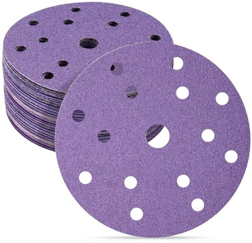 STEBRUAM Schleifpapier 150mm Klett 15 Loch Schleifscheiben für Exzenter | 30 Stück Keramik Schleifscheiben,60 80 120 180 400 600 Körnung Fein Schleifpapier für Auto Metall Edelstahl