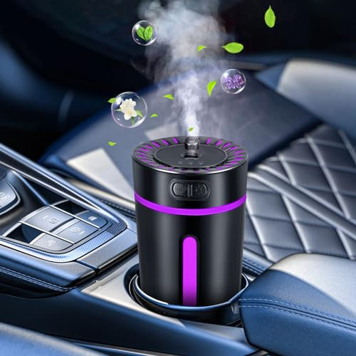 Nastopee Car Diffuser Aromatherapy Diffusers for Essential Oils, 300ml Air Scent Small Humidifier with Night Light, Waterless Auto Shut-Off Car Aroma Diffuser, Portable Black Gift
