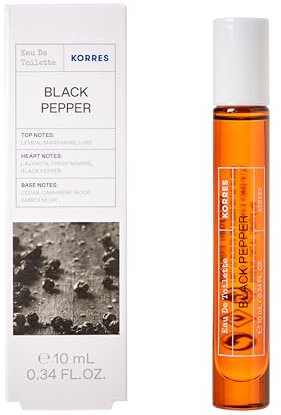 KORRES BLACK PEPPER Eau De Toilette für Herren in praktischer Deluxe Reisegröße, würzig, frischer Duft mit Zitrusnoten, dermatologisch getestet, vegan, 10 ml