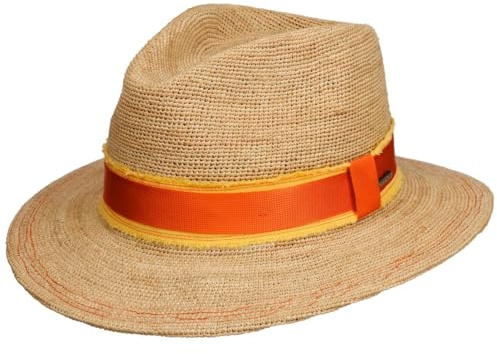 Stetson Crochet Raffia Traveller Strohhut Naturfarbener Hut mit Garniturband Luftige Verarbeitung Damen Herren Frühjahr Sommer Natur L (58-59 cm)