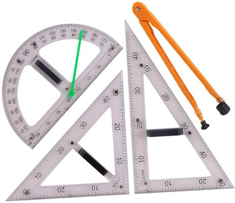 Milageto Großes Mathe-Lineal-Set, Werkzeug-Set, Lehrwerkzeug für geometrische Mathematik für Kreidetafel, Whiteboard, Büro-Entwurf, 4 Stück