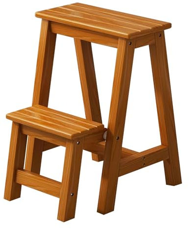 Escabeau Pliant à 2 marches, Tabouret d'échelle en Bois, Chaise d'escalier intérieure, escabeau antidérapant, Tabouret d'échelle de Cuisine, Charge maximale 150 kg