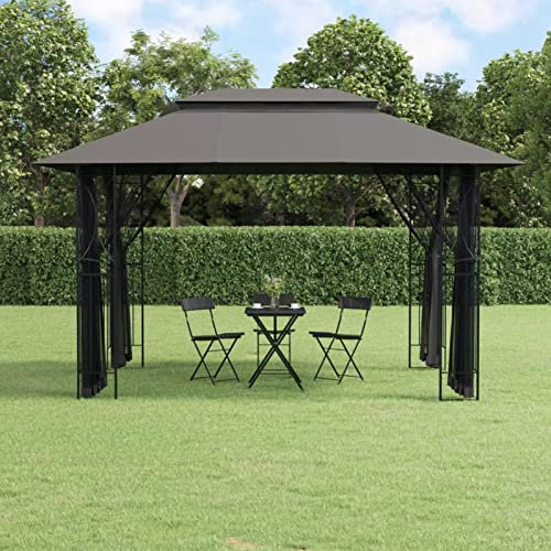 ZEYUAN Tonnelle murale pour extérieur, pergolas de jardin, auvent extérieur, Pergola pour terrasse Acier gris anthracite 400 x 300 x 270 cm