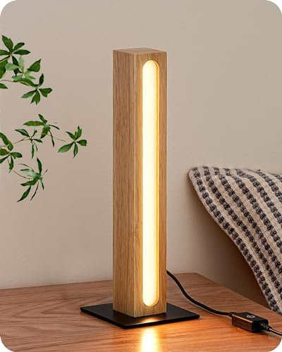 EDISHINE LED Tischlampe Holz, Nachttischlampe Touch Dimmbar, Speicherfunktion, 3 Farbtemperaturen, eingebautes LED-Nachttischlampe geeignet für Wohnzimmer, Büro, Schlafzimmer, Geschenk.