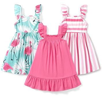 PATPAT Set di Vestiti per Ragazze Confezione da 3 Abiti Estivi Senza Maniche con Volant Abiti da Principessa per Feste di Compleanno, Banchetti e Vacanze, Forma a Trapezio e Lunghezza al Ginocchio