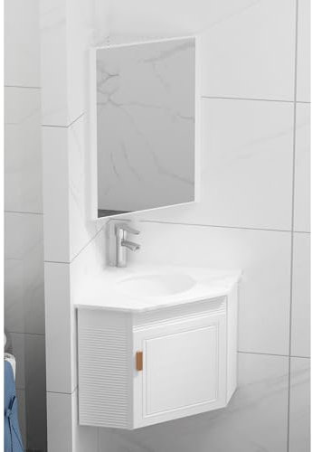 VSTQNXR Modern Wall Mounted Bathroom Vanity Sink With Mirror Cabinet, Floating Bathroom Cabinet Corner Sink With Faucet And Drain, Toilet With Sink On Top(Color:White)