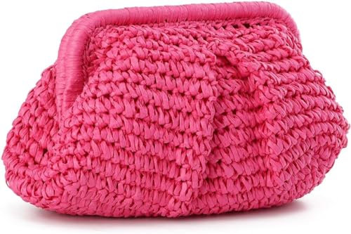 Fioeyr Straw Clutch Purse for Women Straw Dumpling Clutch Woven Straw Bag Summer Beach Bag Straw Crossbody Shoulder Handbag