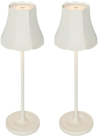 Qazqa - Retro Set mit 2 Retro-Nachttischlampe | Tischleuchte I Tischlampe I Lampe I Leuchten cremeweiß wiederaufladbar IP44 - Granny Dimmer I Dimmbar I Außenbeleuchtung - Aluminium Länglich - I LE