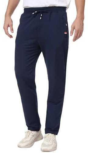JustSun Jogginghose Herren Trainingshose Sporthose Herren Lang Freizeithose Baumwolle mit Reissverschluss Taschen Blau 2XL