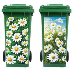 Peacoblue Wheelie Bin Stickers 2 Sheets Daisy and Butterfly Sticky Dustbin Stickers, 38x82cm Waterproof Self Adhesive Large Decal for Bins, Driveway, Garden, Outdoor, Indoor Decoration