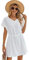 Vossmi Robe de Plage Femme Cache Maillot de Bain V-Cou Cover Up Bikini Maillot Manche Courte col en V Mousseline Casual Robes ete Plage avec Ceinture Décontracté Bikini,Blanc