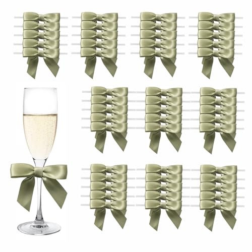 MORSUNBELA 50 Stück Geschenkschleifen Weihnachten Geschenk Schleifen Kleine Schleifen Geschenk Deko für Hochzeiten und Geschenkverpackungen Moosgrün